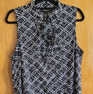 Lane Bryant Blue and White Ruffled Mandarin Collar Blouse